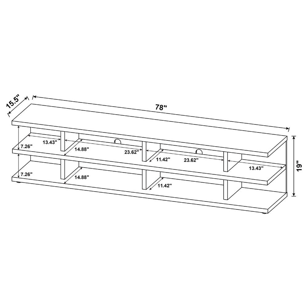 Carie TV St& Media Console | 2-Tier Open Shelves | Black Wood 78"