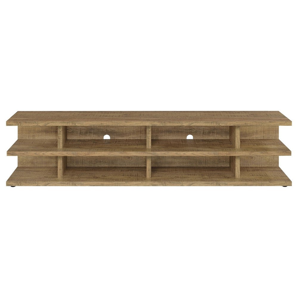 Carie TV St& Media Console | 2-Tier Open Shelves | Brown Wood 78"