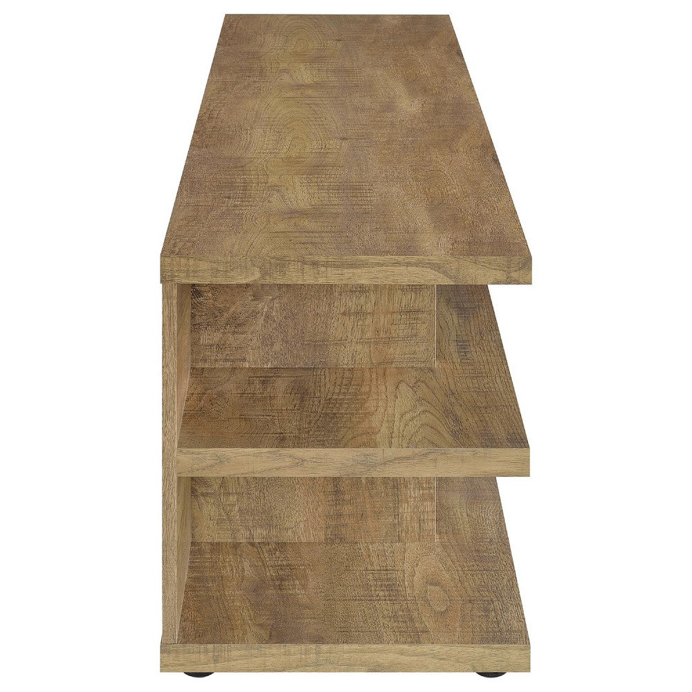Carie TV St& Media Console | 2-Tier Open Shelves | Brown Wood 78"