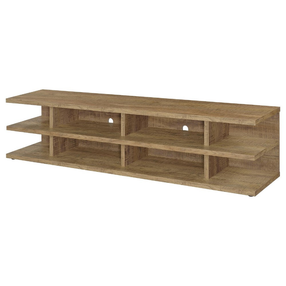 Carie TV St& Media Console | 2-Tier Open Shelves | Brown Wood 78"