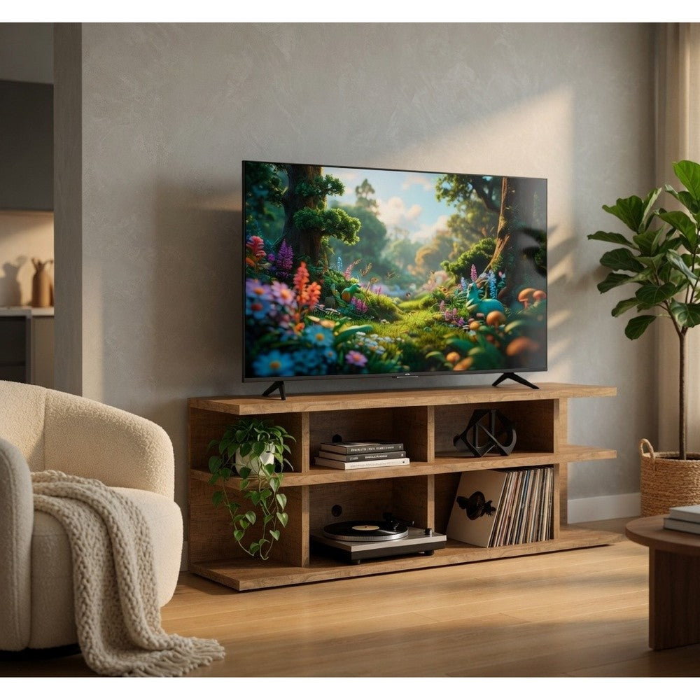 Carie TV St& Media Console | 2-Tier Open Shelves | Brown Wood 78"