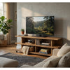 Carie TV St& Media Console | 2-Tier Open Shelves | Brown Wood 78"