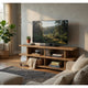 Carie TV St& Media Console | 2-Tier Open Shelves | Brown Wood 78"