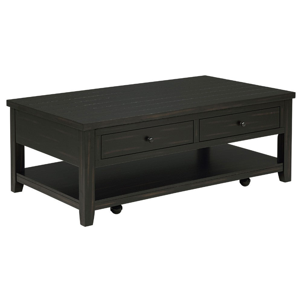 Ayne Lift-Top Coffee Table | Storage & Casters | Distressed Java Wood 48"