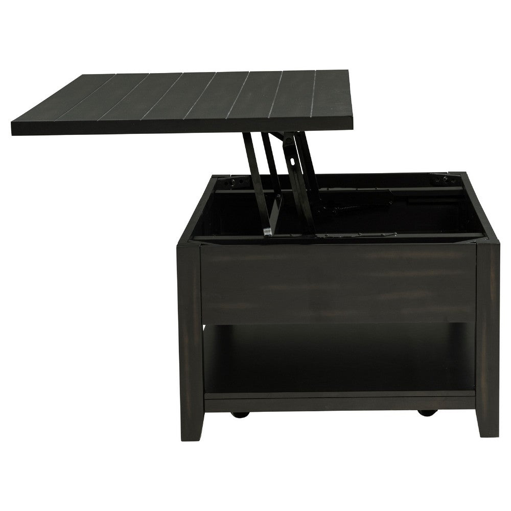 Ayne Lift-Top Coffee Table | Storage & Casters | Distressed Java Wood 48"