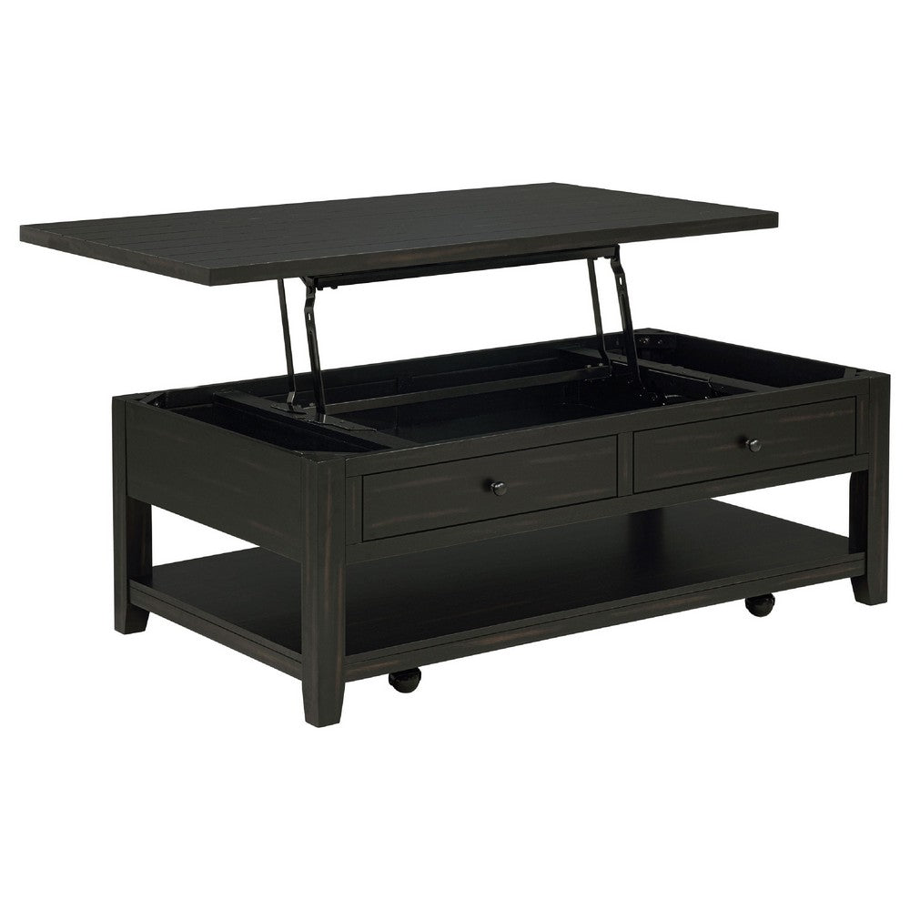 Ayne Lift-Top Coffee Table | Storage & Casters | Distressed Java Wood 48"