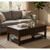 Ayne Lift-Top Coffee Table | Storage & Casters | Distressed Java Wood 48"