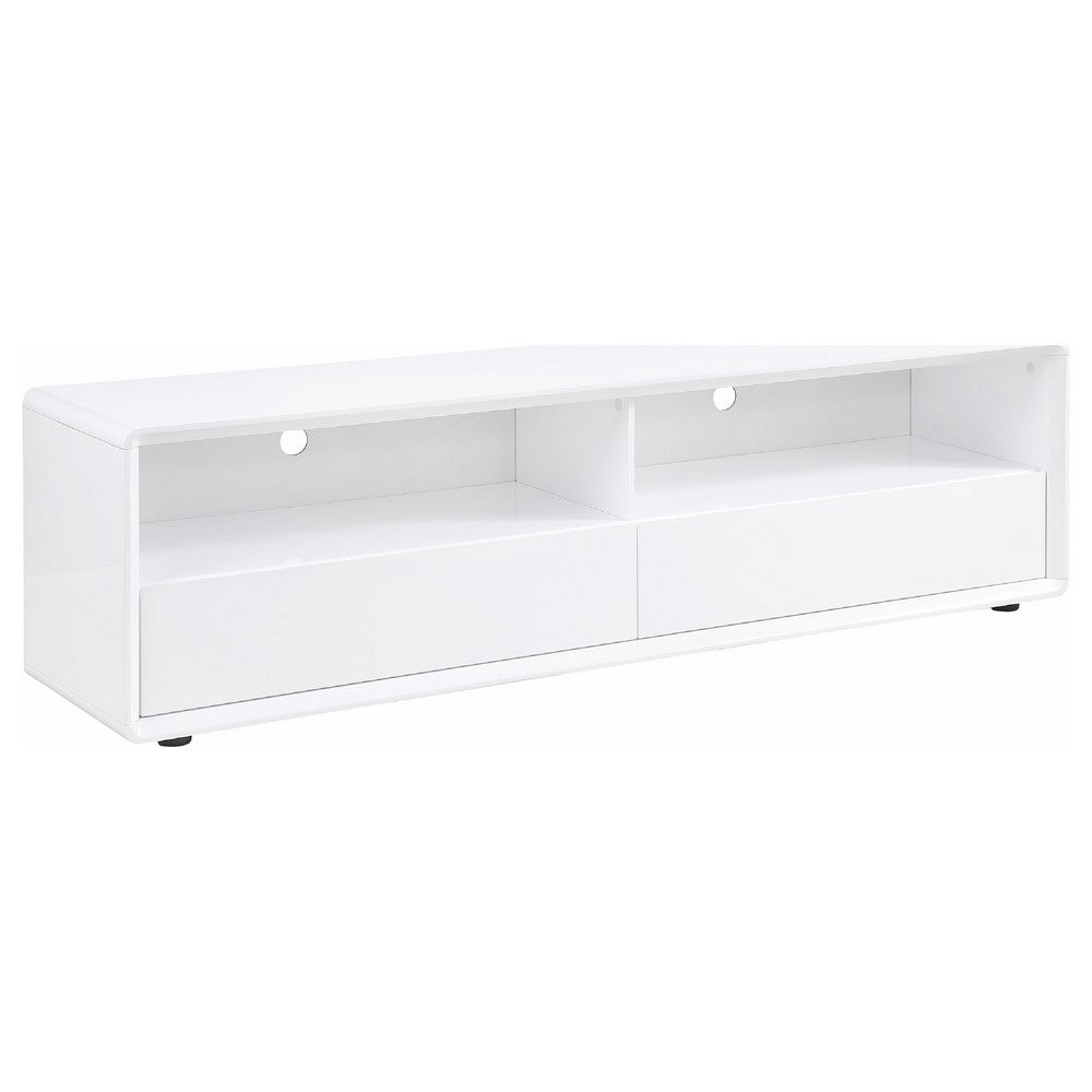 Siena TV St& Media Console with 2 Drawers | White High Gloss Wood 71"
