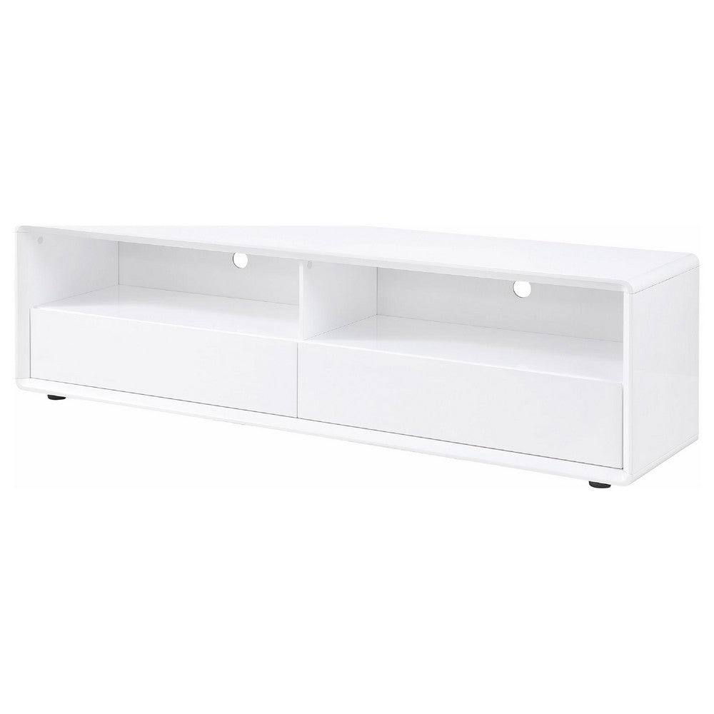 Siena TV St& Media Console with 2 Drawers | White High Gloss Wood 71"