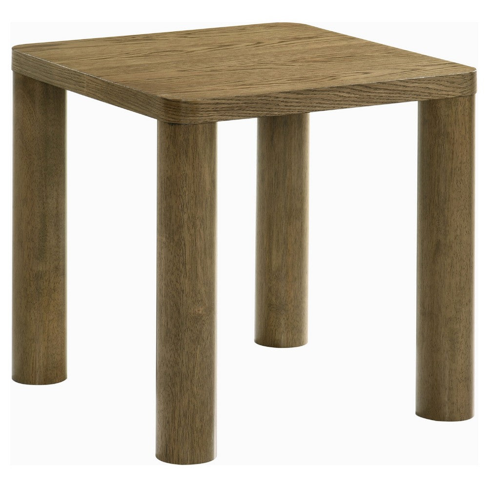 Givy Square Accent Side End Table | Pillar-Style Legs | Brown Oak 22"