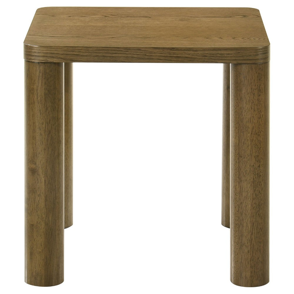 Givy Square Accent Side End Table | Pillar-Style Legs | Brown Oak 22"