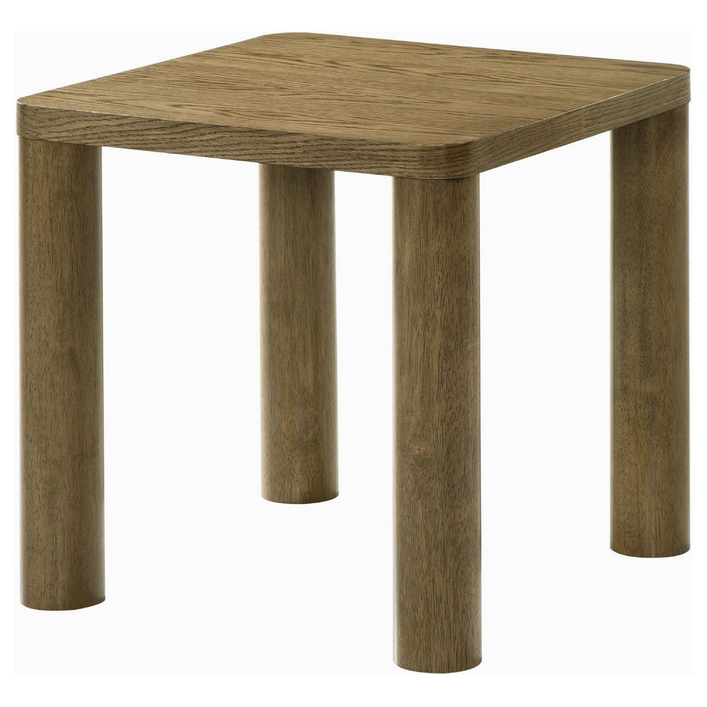 Givy Square Accent Side End Table | Pillar-Style Legs | Brown Oak 22"