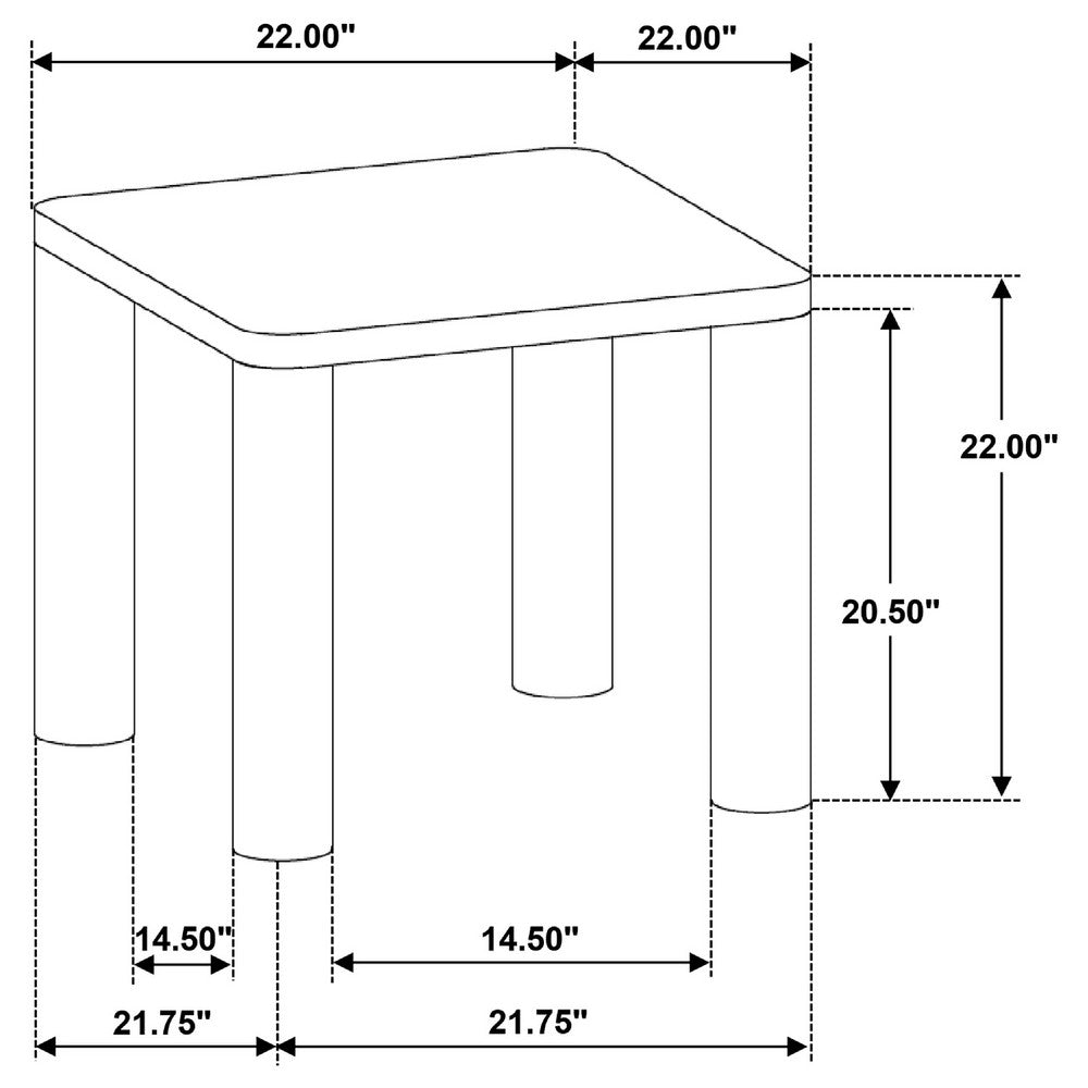 Givy Square Accent Side End Table | Pillar-Style Legs | Brown Oak 22"