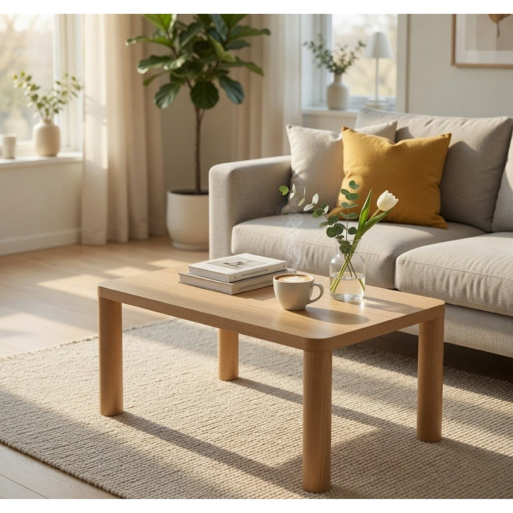 Givy Cocktail Coffee Table | Pillar-Style Legs | Light Oak Wood 47"