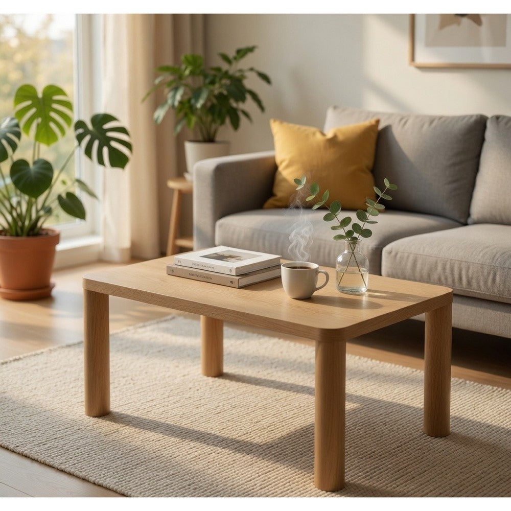 Givy Cocktail Coffee Table | Pillar-Style Legs | Light Oak Wood 47"