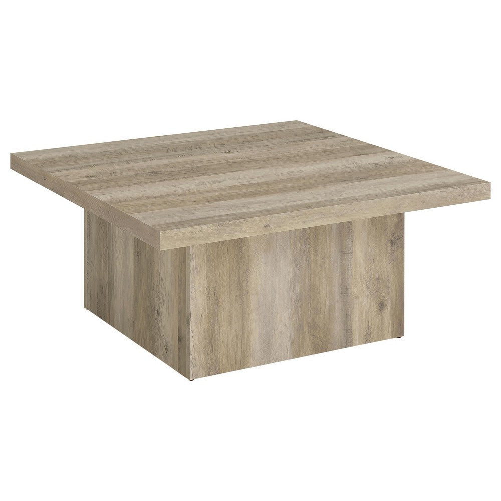 Darla Square Coffee Table with Block Style Base | Brown Wood 36"