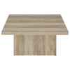 Darla Square Coffee Table with Block Style Base | Brown Wood 36"