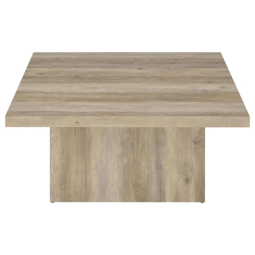 Darla Square Coffee Table with Block Style Base | Brown Wood 36"