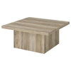 Darla Square Coffee Table with Block Style Base | Brown Wood 36"