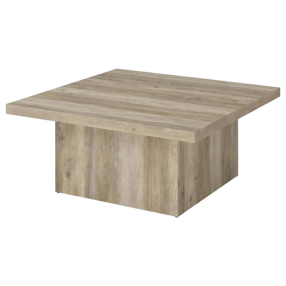 Darla Square Coffee Table with Block Style Base | Brown Wood 36"