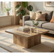 Darla Square Coffee Table with Block Style Base | Brown Wood 36"