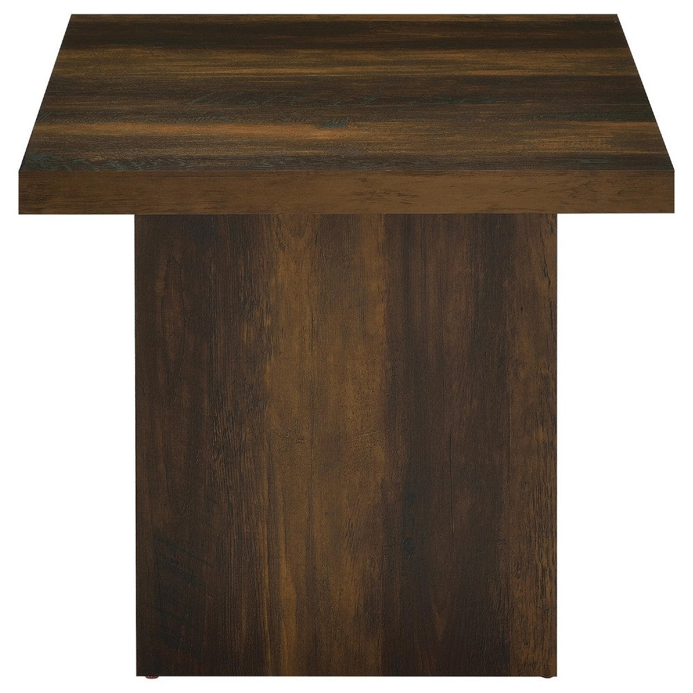 Darla Square Side-End Table with Block Style Base | Brown Wood 24"