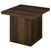 Darla Square Side-End Table with Block Style Base | Brown Wood 24"