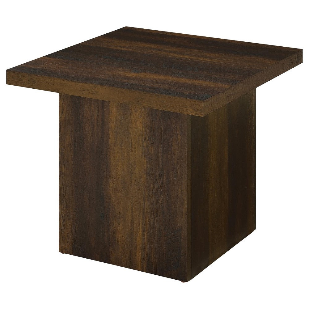 Darla Square Side-End Table with Block Style Base | Brown Wood 24"