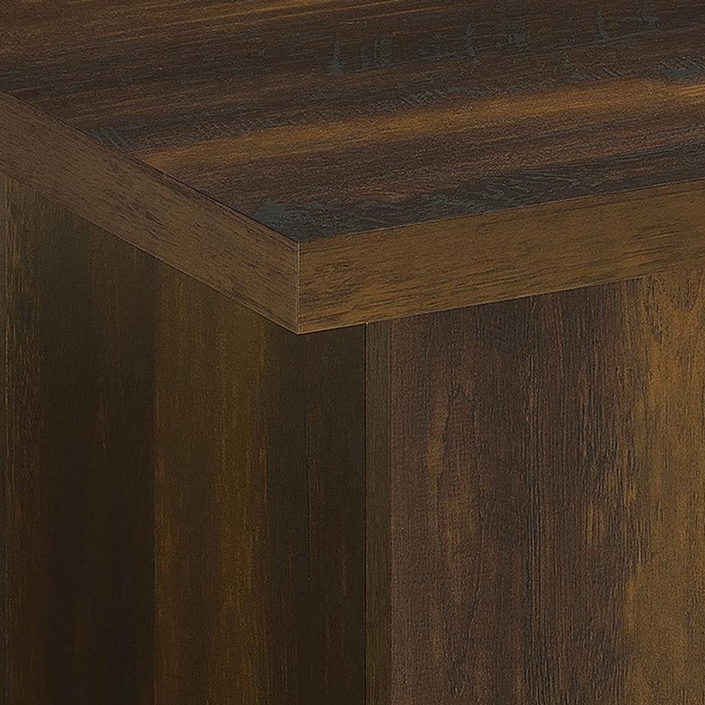 Darla Square Side-End Table with Block Style Base | Brown Wood 24"