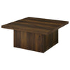 Darla Square Cocktail Coffee Table | Block Style Base | Brown Wood 36"