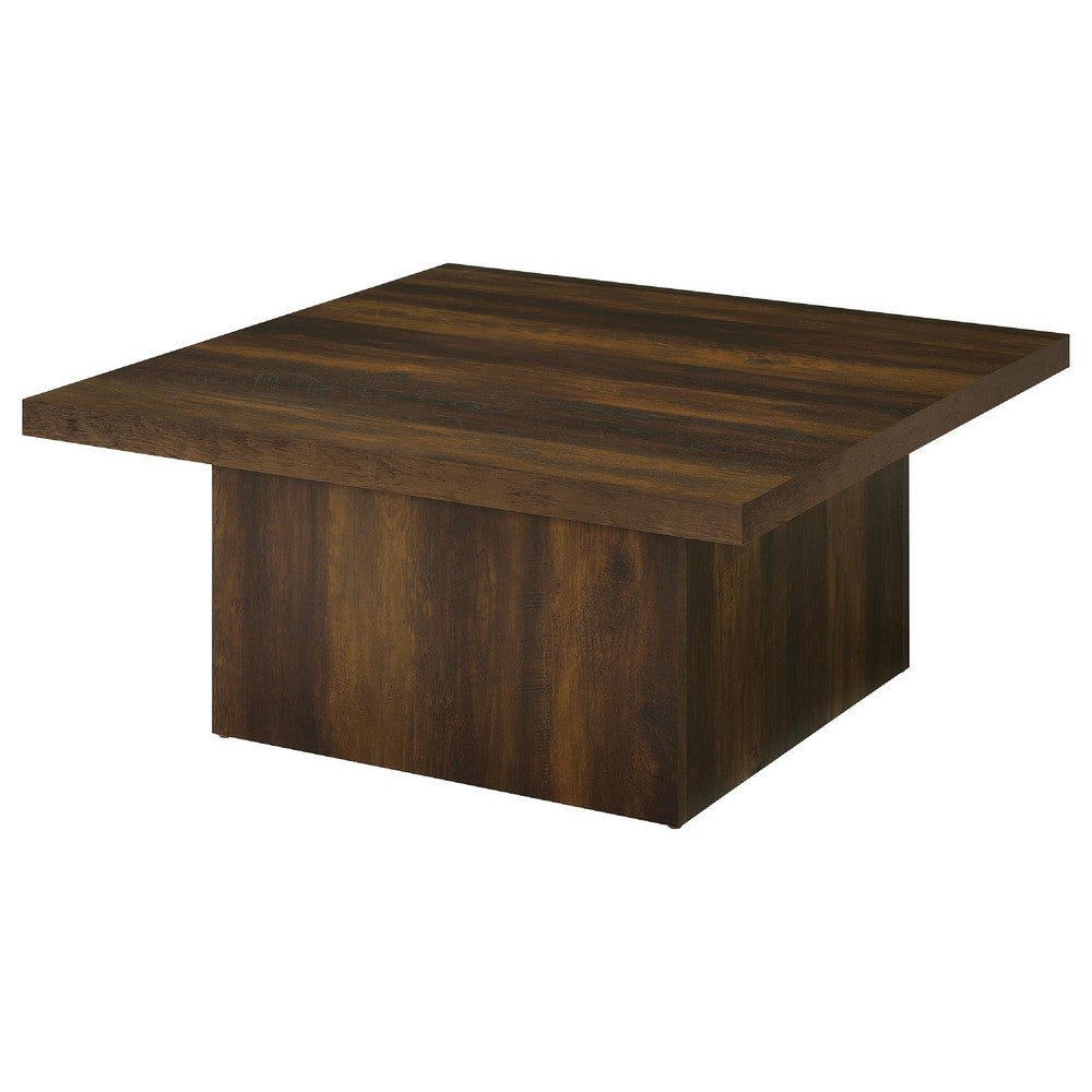 Darla Square Cocktail Coffee Table | Block Style Base | Brown Wood 36"