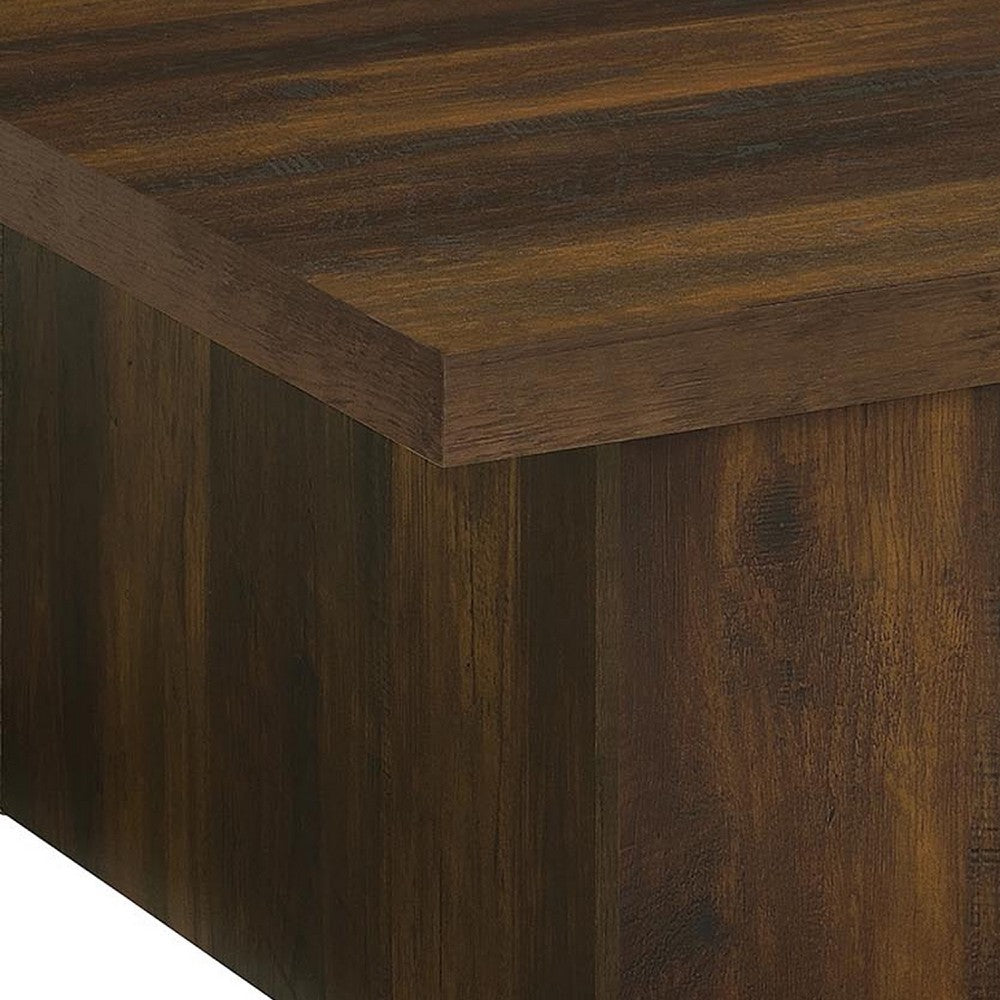 Darla Square Cocktail Coffee Table | Block Style Base | Brown Wood 36"