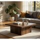 Darla Square Cocktail Coffee Table | Block Style Base | Brown Wood 36"