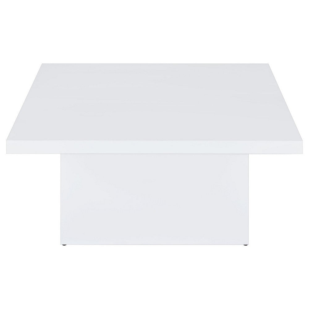 Darla Square Coffee Table | Block Style Base | White Gloss Wood 36"