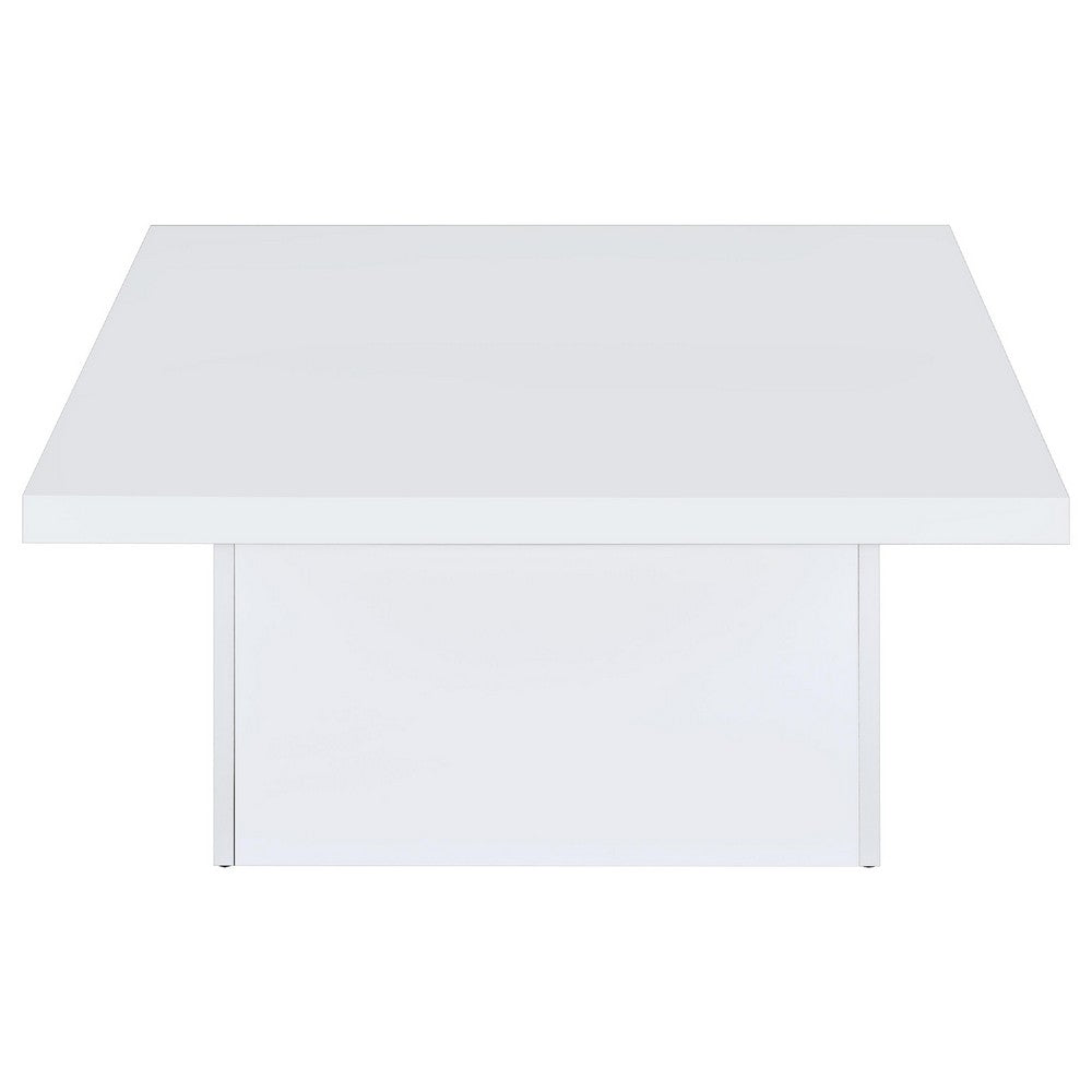 Darla Square Coffee Table | Block Style Base | White Gloss Wood 36"