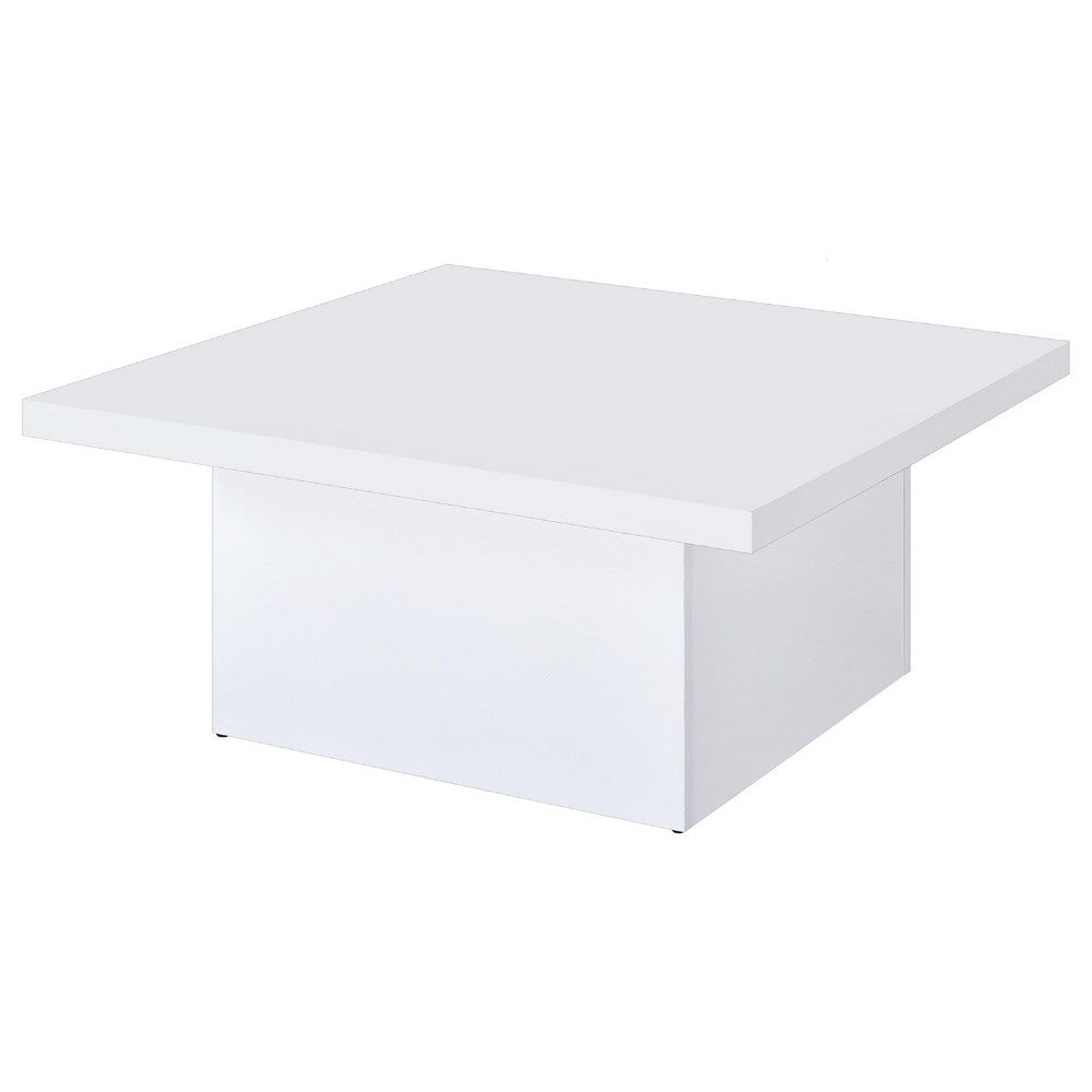 Darla Square Coffee Table | Block Style Base | White Gloss Wood 36"
