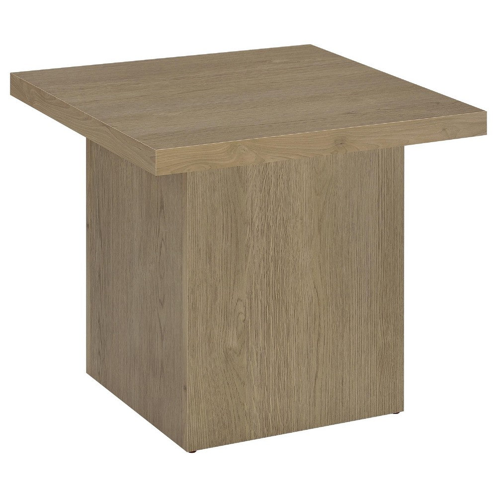 Darla Square Side-End Table | Block-Like Base | Latte Brown Wood 24"