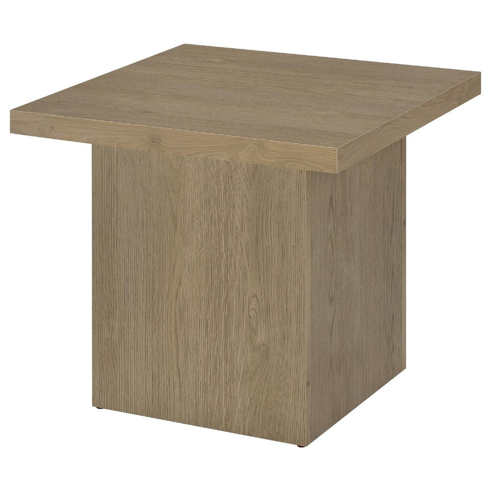 Darla Square Side-End Table | Block-Like Base | Latte Brown Wood 24"