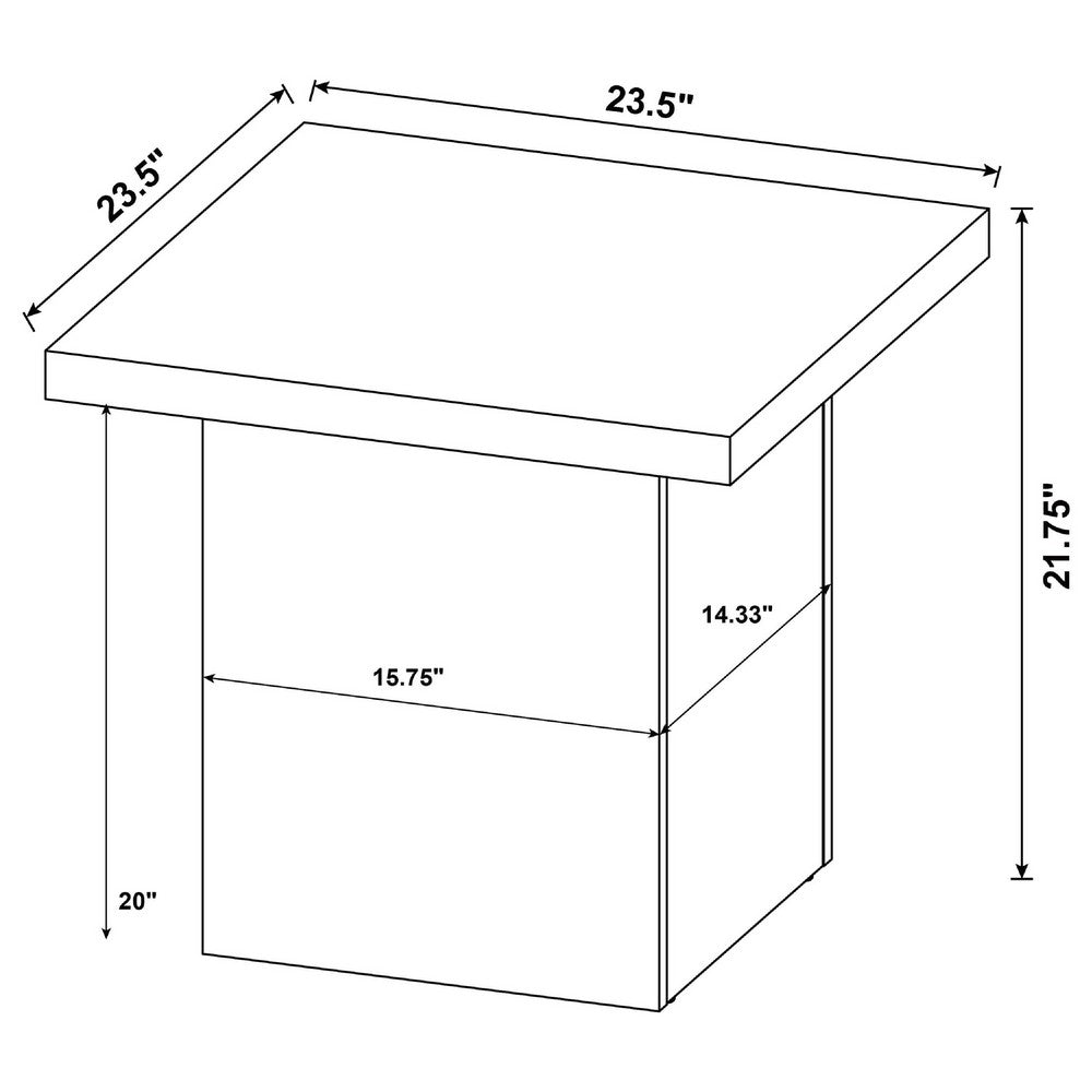 Darla Square Side-End Table | Block-Like Base | Latte Brown Wood 24"