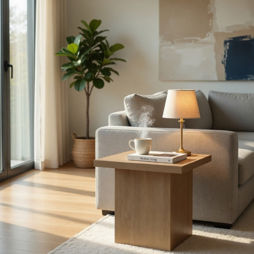 Darla Square Side-End Table | Block-Like Base | Latte Brown Wood 24"
