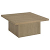 Darla Square Cocktail Coffee Table | Pedestal Base | Brown Wood 36"