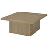 Darla Square Cocktail Coffee Table | Pedestal Base | Brown Wood 36"