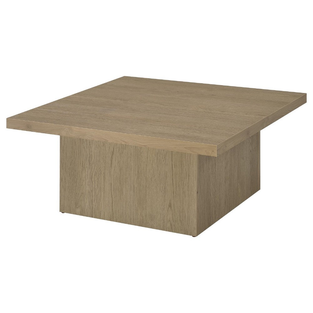 Darla Square Cocktail Coffee Table | Pedestal Base | Brown Wood 36"