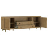 Fij TV St& Media Console w Drawers | Rattan Cane Doors | Brown Wood 80"