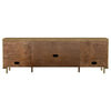 Fij TV St& Media Console w Drawers | Rattan Cane Doors | Brown Wood 80"