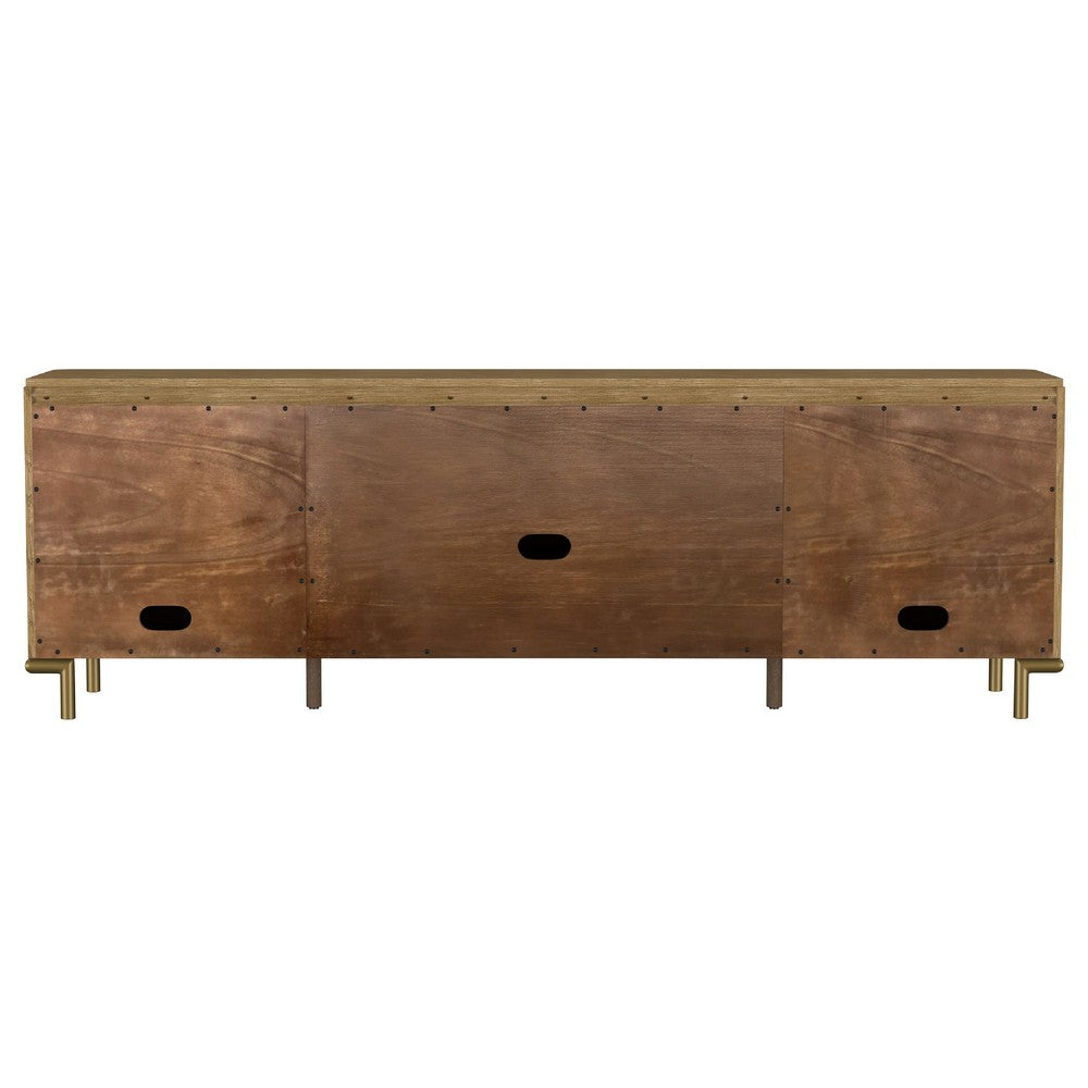 Fij TV St& Media Console w Drawers | Rattan Cane Doors | Brown Wood 80"