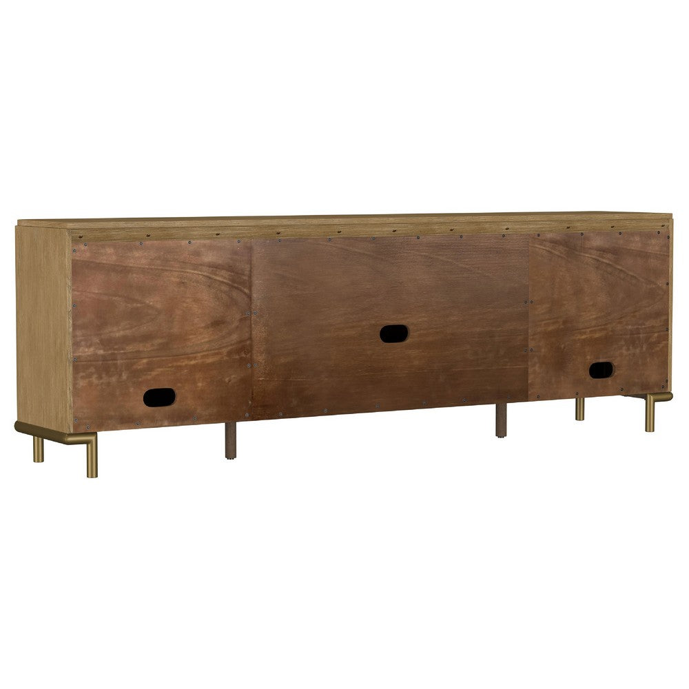 Fij TV St& Media Console w Drawers | Rattan Cane Doors | Brown Wood 80"
