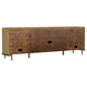 Fij TV St& Media Console w Drawers | Rattan Cane Doors | Brown Wood 80"