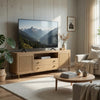 Fij TV St& Media Console w Drawers | Rattan Cane Doors | Brown Wood 80"