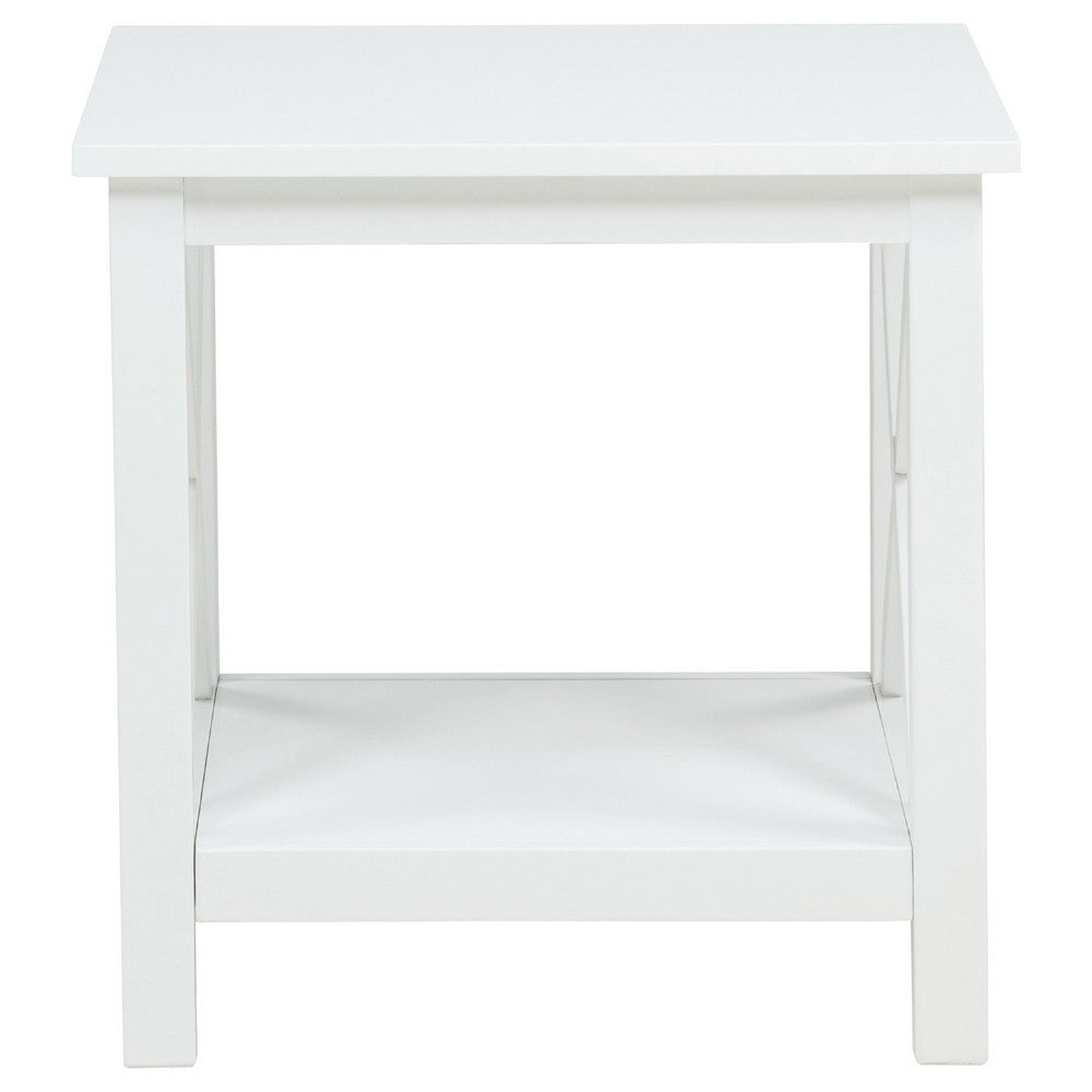 Yuzie Side End Table with Open Shelf | X-Side Frame | White Wood 20"